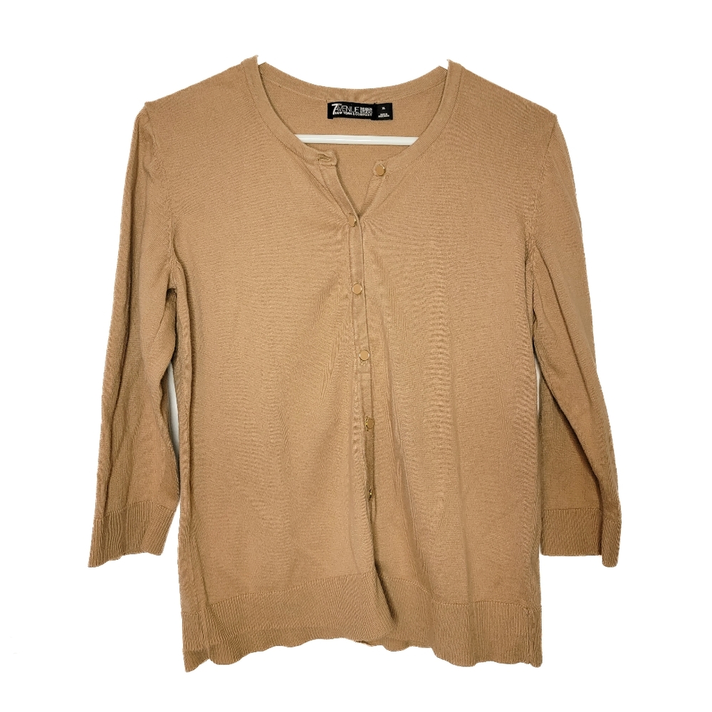 7th Avenue Design Studio Cardigan 3/4 length Tan sweater women's XL EUC beige